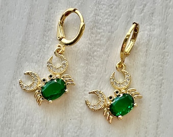 Dainty Green Glass Sea Crap Earrings