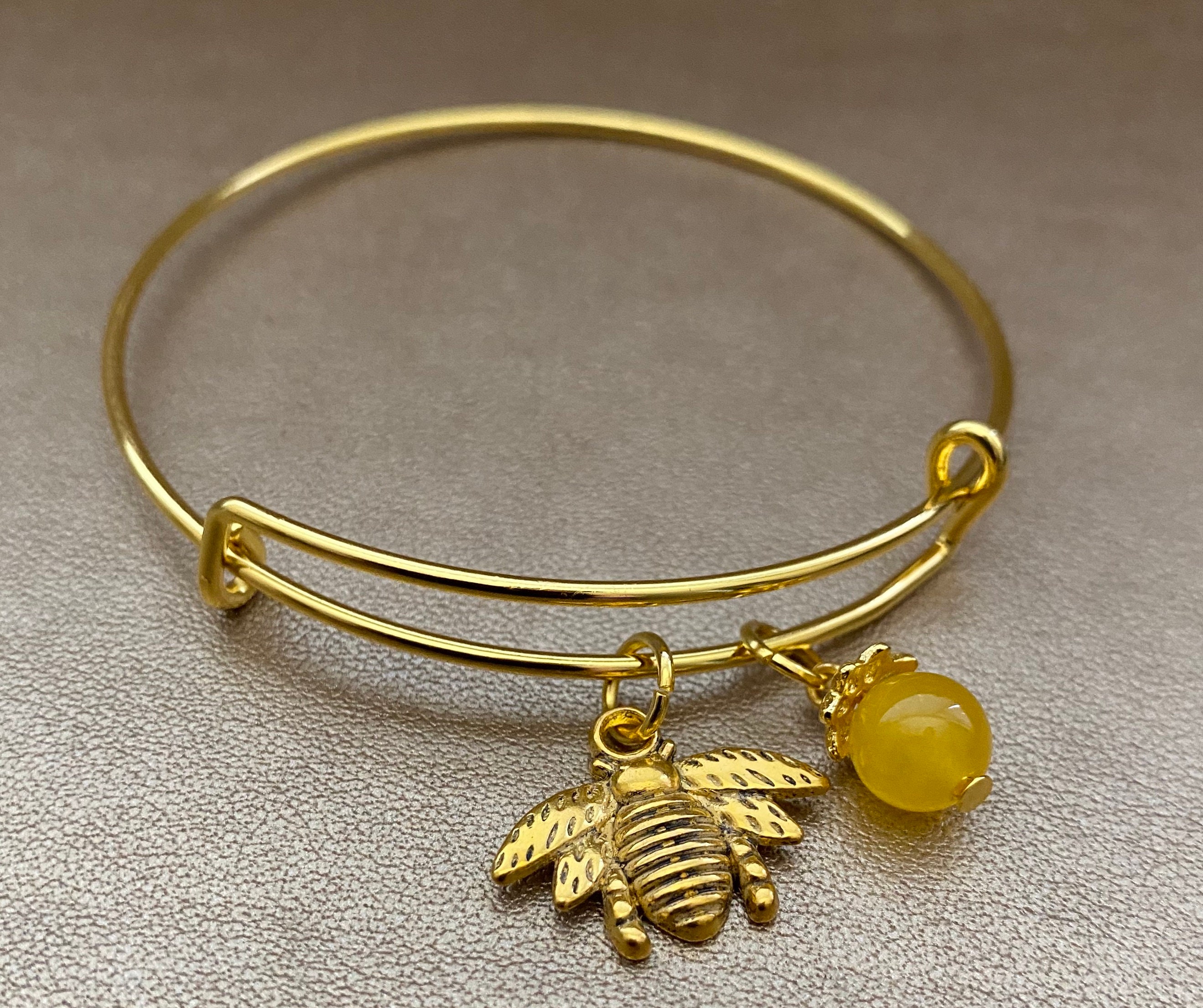 Bee Charm Bracelet Bee Charm Bangle Gold Bangle Bracelet Etsy