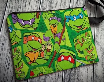 TMNT Ninja Turtles Wristlet Clutch Bag Purse Handmade to Order