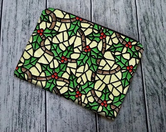 Holly Stained Glass Style Poly Mesh Zipper Pouch Cosmetic Makeup Bag Handmade to Order