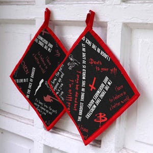 Slayer Pot Holder Cook Baker Gift Red Trim Handmade to Order BVS