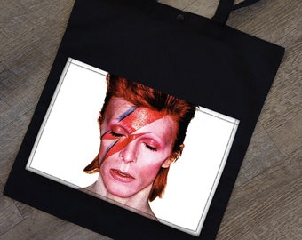 Ziggy Stardust Bowie Shoulder Bag Tote  or Purse with Pocket Market Beach Laptop Handmade to Order