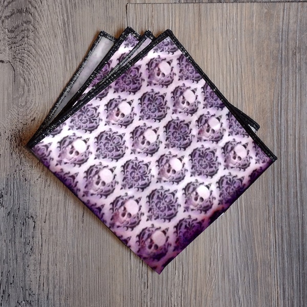 Purple Skull Damask Pocket Square Formal Wedding Tux Prom Handkerchief Handmade to Order