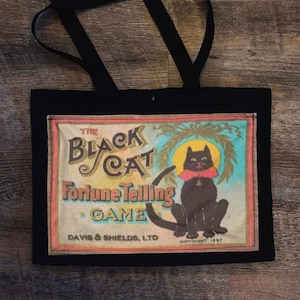 Chat noir diseur de bonne aventure sac fourre-tout ou sac à main avec poche Market Beach pour ordinateur portable Halloween fait main sur commande