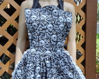 Bag of Bones Apron Retro Ruffle Dinner Party Hostess Halloween S-M-L Ready to Ship