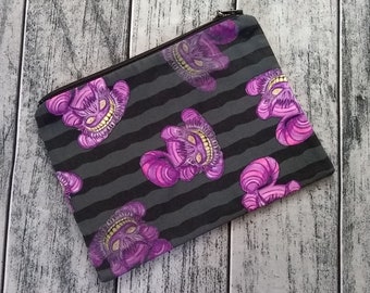 Vanishing Cheshire Cat Stripe Zipper Pouch Cosmetic Makeup Bag Wonderland Ready to Ship