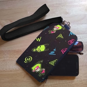 Cartera para teléfono Invader Zim, estuche para gafas con cordón negro para el cuello, hecha a mano por encargo