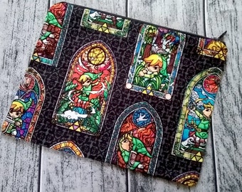 Link Zelda Stained Glass Poly Mesh Zipper Pouch Cosmetic Makeup Bag Ready to Ship