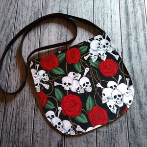 Skull and Rose Goth Cross Body Unisex Bag Purse Tote Festival Handmade to Order