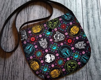 Bolso bandolera unisex con diseño de calavera de azúcar de Star Wars, bolso de mano para festival, hecho a mano por encargo