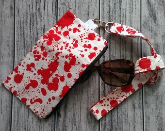 Blood Spatter Phone Wallet Glasses Pouch with matching neck Lanyard Ready to Ship