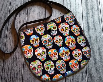 Rainbow Sugar Skull Cross Body Unisex Bag Purse Tote Festival Handmade to Order