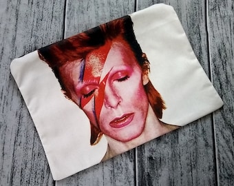 Ziggy Stardust Bowie inspired Poly Mesh Zipper Pouch Cosmetic Makeup Bag Handmade to Order