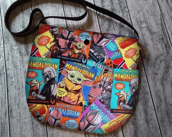 Bolsa transversal infantil Star Wars Mando, unissex, para festivais, feita à mão sob encomenda.