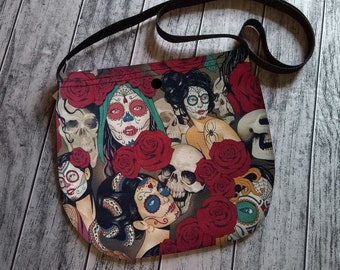 Nocturna Sugar Skull Cross Body Purse Messenger Bag Halloween Goth