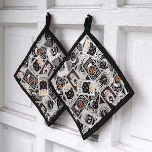 Cartes mystiques cache-pot cuisinier boulanger cadeau bordure noire crâne d'Halloween chat noir fait main sur commande