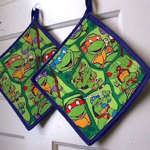 Ninja Turtle Grytlapp Kock Bagare Gåva TMNT Blå Kant Handgjord på beställning