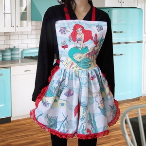 The Little Mermaid Apron Retro Ruffle Adult Pinafore Dinner Party Hostess Vintage Reconstruction Handmade to Order