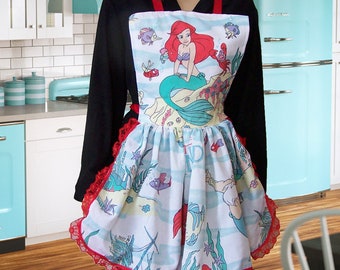 The Little Mermaid Apron Retro Ruffle Dinner Party Hostess Vintage Reconstruction Handmade to Order