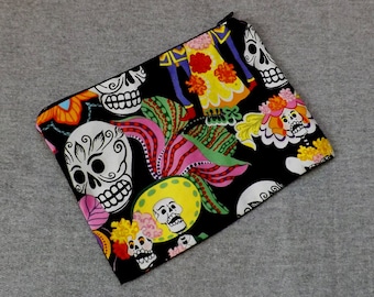 Day of the Dead Los Novios Poly Mesh Zipper Pouch Cosmetic Makeup Bag Ready to Ship