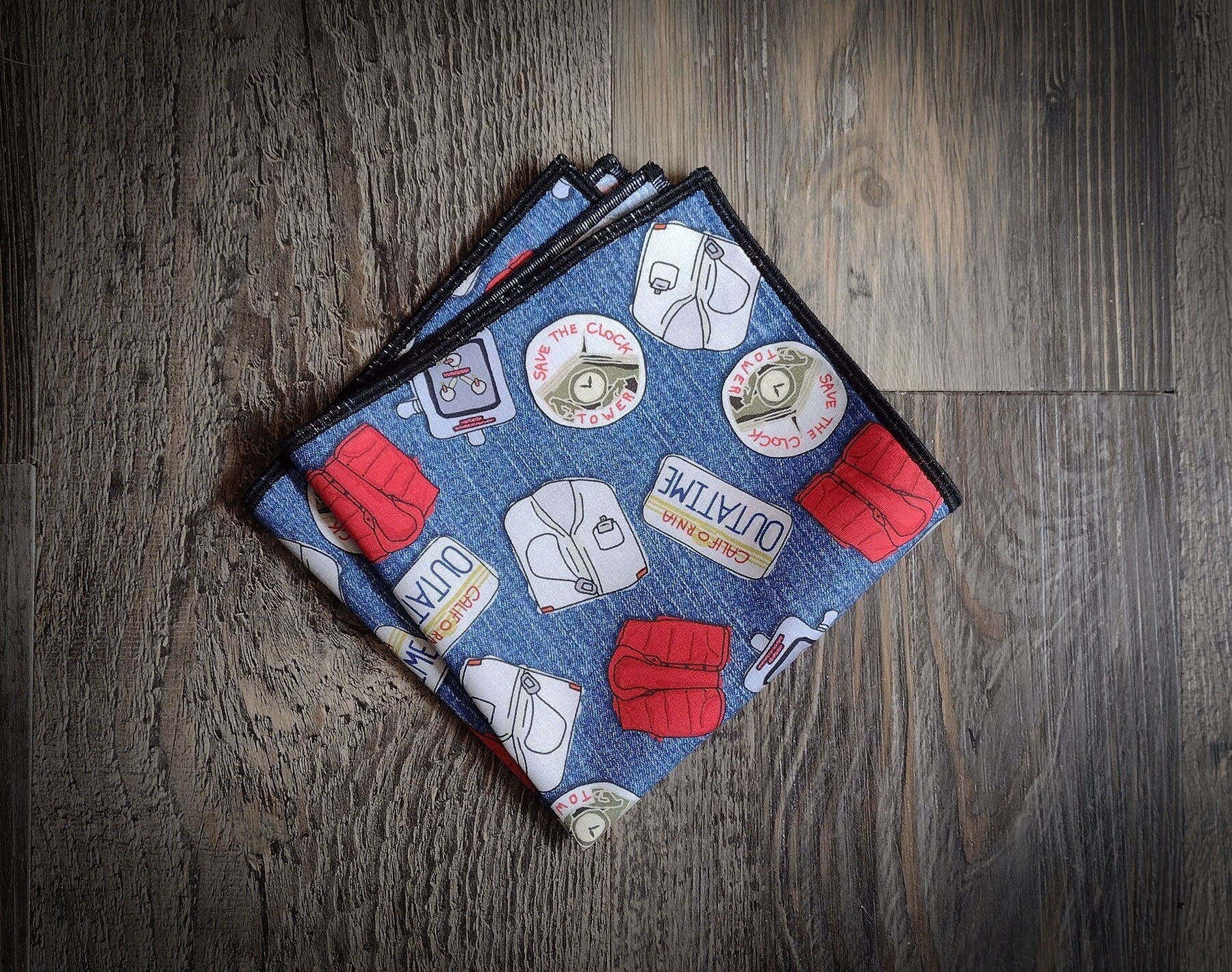Back to the Future Pocket Square: Cotton Handkerchief Handmade to Order