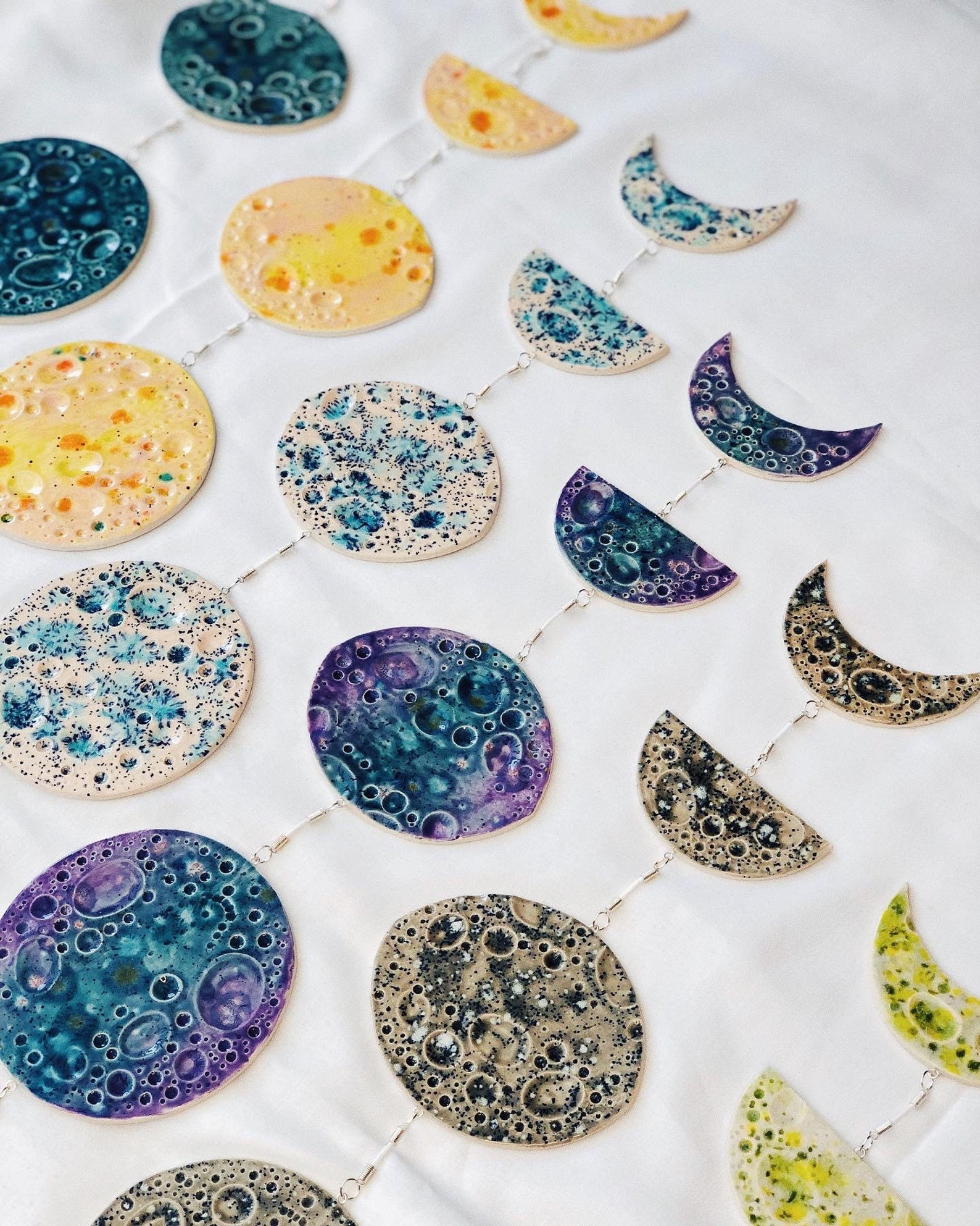 Ceramic Moon Phase Wall Hanging Pink Blue Home Decor Etsy