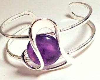 Handmade Amethyst and woven sterling silver bracelet Gemstone bracelet Amethyst bangle Vintage Silver bangle