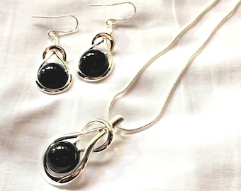 NEW STYLE BLACK ONYX .925 Sterling Silver Earring & Pendant Gift Set 