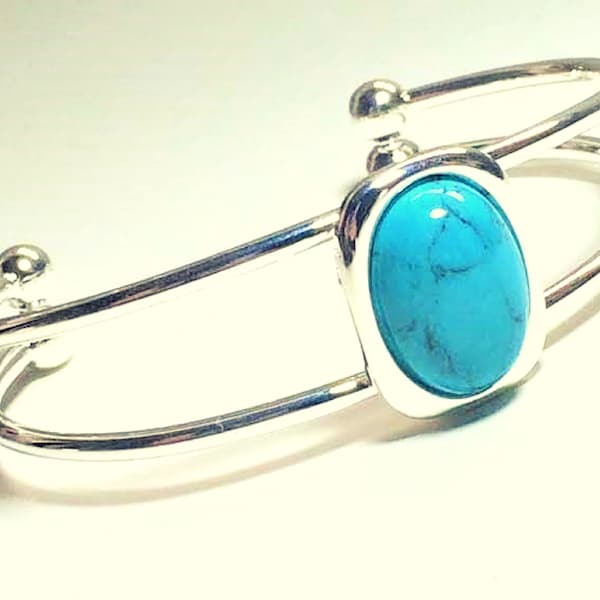 Turquoise Gemstone Bangle, Turquoise Gemstone Bracelet, Silver Gemstone Cuff, Silver Stone Bracelet, Turquoise Bracelet, Turquoise Gifts