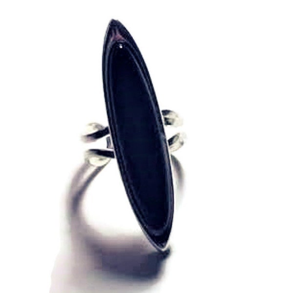 Black Onyx Adjustable Ring,Silver Stone Ring,Adjustable Ring,Black Onyx Ring,Statement Ring,Wicked Fish Design,Gift Idea,Christmas Present