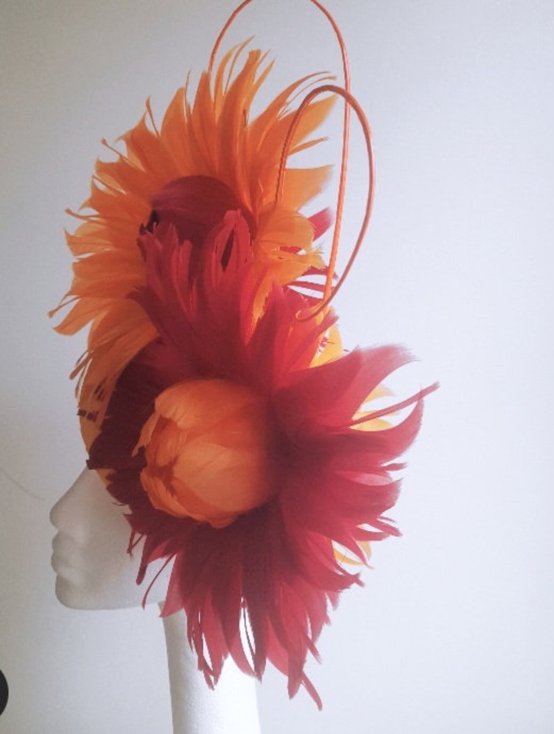 Orange and burgundy fascinator image 8