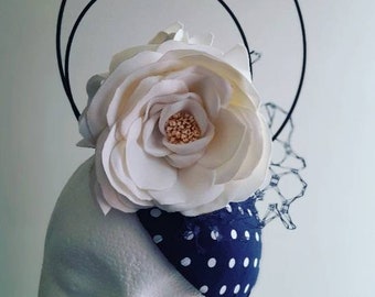 Ivory flowers fascinator/ polkadot fascinator