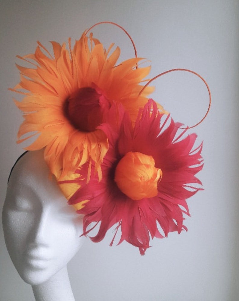 Orange and burgundy fascinator image 6