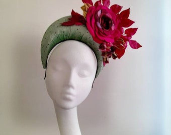 Cerise and green fascinator