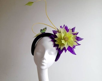 Lime green and purple fascinator