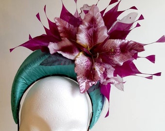 Jade and burgundy fascinator