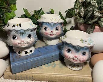 Vintage 3pc Lefton Miss Priss Kitty Anthropomorphic Creamer and