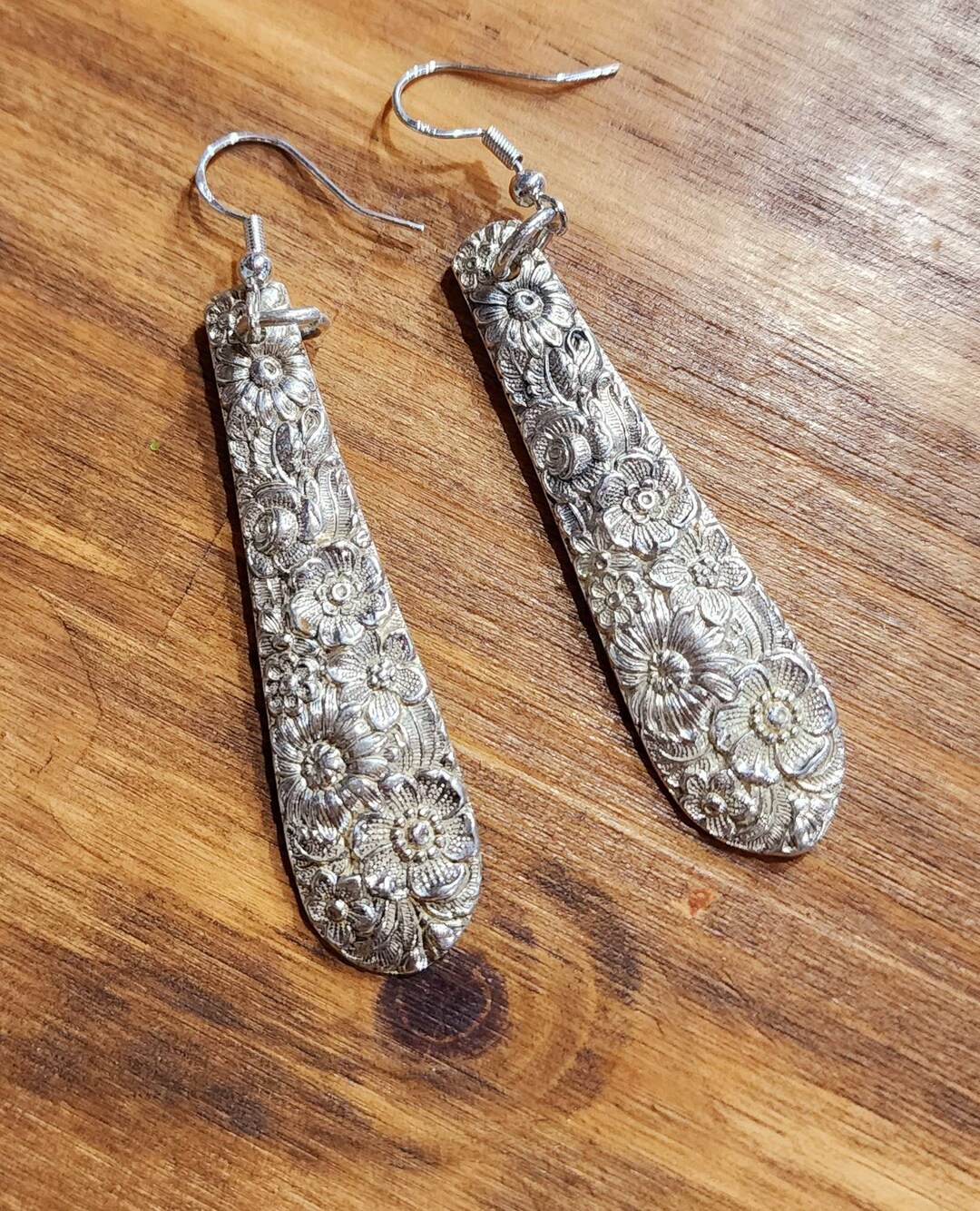 Sterling Silver Spoon Earrings Flower Earrings Vintage Etsy