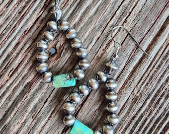 Navajo Sterling Silver Pearls Dragon skin Turquoise Earrings, Boho, Turquoise Jewelry