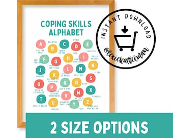 Coping Skills Alphabet, Counseling Poster, Coping Skills, Digital Download, Mental Health Resources, Coping Skills Poster