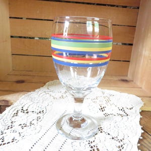Vintage Libbey Fiesta Mambo Rainbow Striped/6&quot; Tall Footed Goblet/12 oz /Retro/Multi Color Stripe