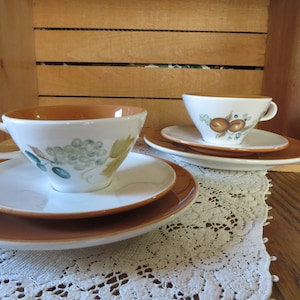 Vintage Iroquois Informal True China Ben Seibel Design 3 Piece Sets/Cups Saucers Small Plates/Old Orchard Pattern/USA