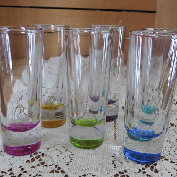 Libbey Crisa 2 oz Shooter Glasses/Set of 6 in Jewel Tone Rainbow Colors/Barware/Troyano