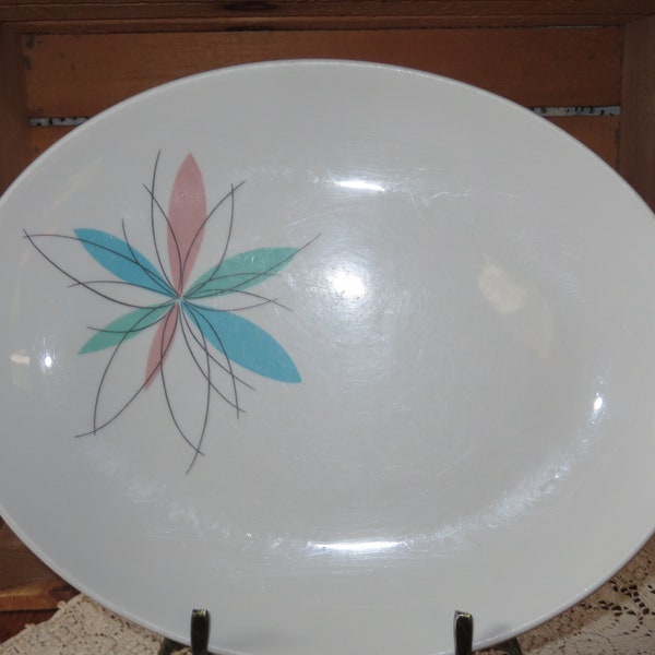 Vintage Shenango Platter/Restaurant Ware/Atomic Floral Starburst/Pink Blue Green/MCM