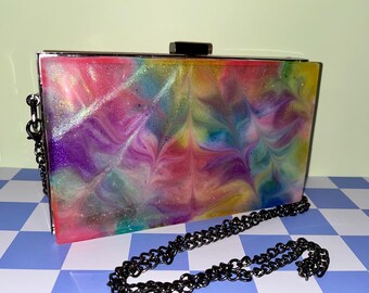 Neon Rainbow Swirls Resin Clutch Purse