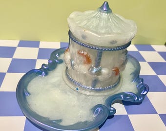 Pearlescent Carosel Jar and Jewelry Tray Set