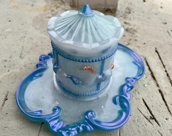 Pearlescent Carosel Jar and Jewelry Tray Set