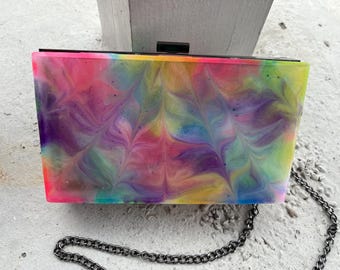 Neon Rainbow Swirls Resin Clutch Purse