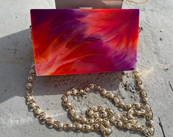 Violet Fire Resin Clutch Hand Bag