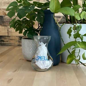 Smell the Flowers with Hand-painted Butterflies Glass Vase with Blue Lettering and Orange Butterflies, Housewarming Gift, Flower Vase